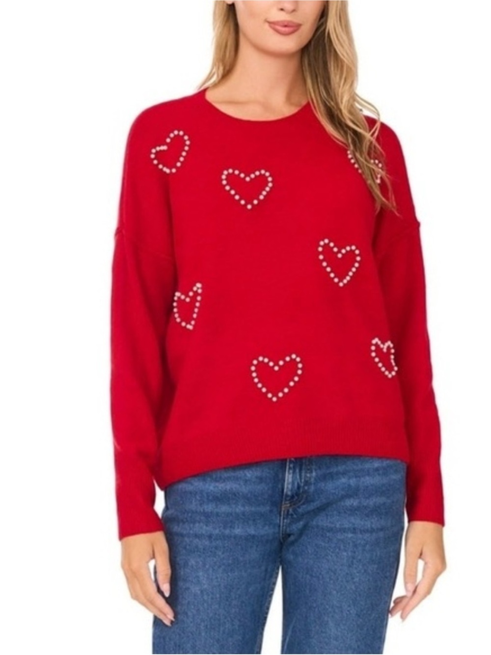 NWT Vince Camuto Valentine’s Pearl Hearts Crewneck Sweater Medium